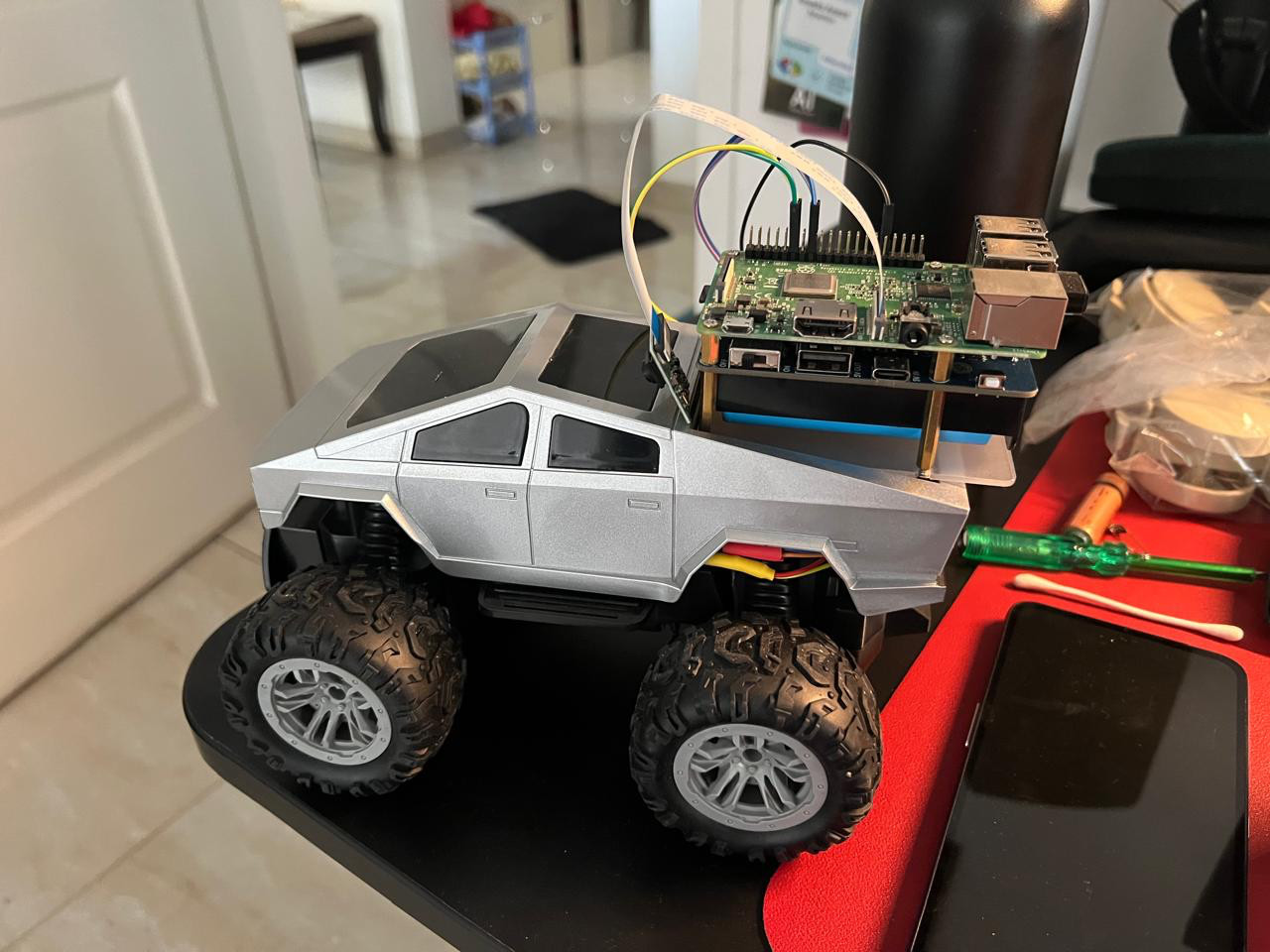 The rover — Raspberry Pi on a toy Cybertruck chassis